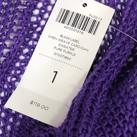 Chicos Black Label Size 1 US 8 Open Weave Cardigan Sweater Pure Purple NEW - Picture 13 of 15